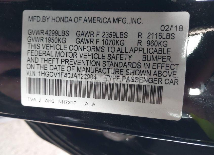 Photo 9 of 2018 Honda Accord EX (VIN 1HGCV1F40JA122904)