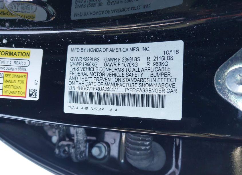 Photo 9 of 2018 Honda Accord EX (VIN 1HGCV1F40JA250477)