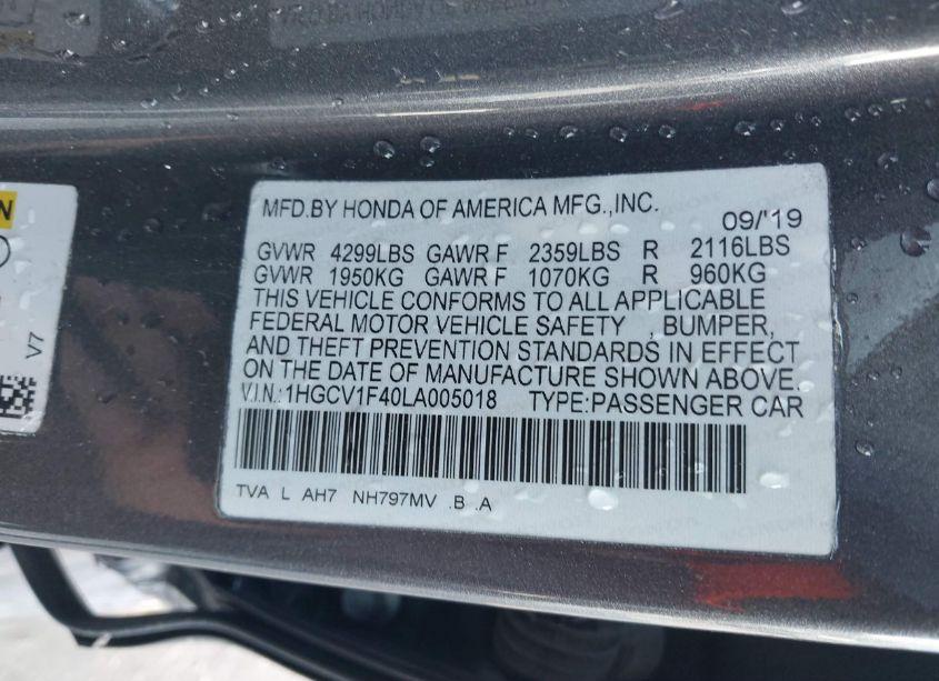 Photo 8 of 2020 Honda Accord EX (VIN 1HGCV1F40LA005018)