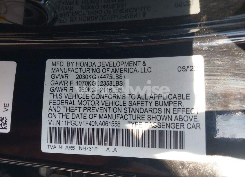 Photo 9 of 2022 Honda Accord SPORT SPECIAL EDITION (VIN 1HGCV1F40NA061558)