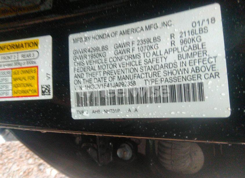 Photo 9 of 2018 Honda Accord EX (VIN 1HGCV1F41JA092358)