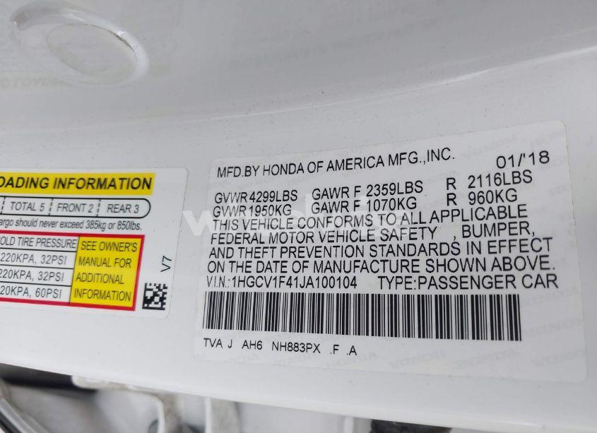 Photo 9 of 2018 Honda Accord EX (VIN 1HGCV1F41JA100104)