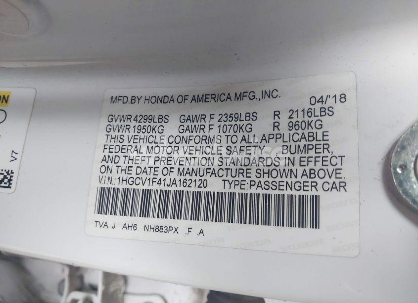 Photo 9 of 2018 Honda Accord EX (VIN 1HGCV1F41JA162120)