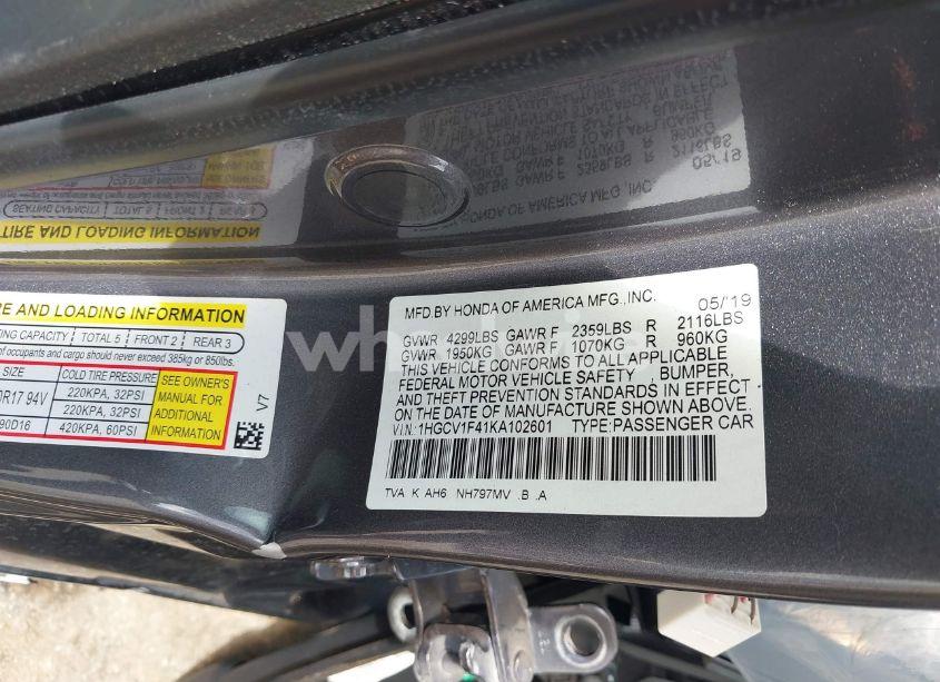 Photo 9 of 2019 Honda Accord EX (VIN 1HGCV1F41KA102601)