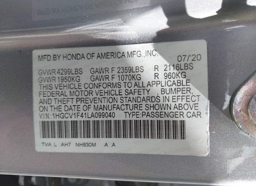 Photo 9 of 2020 Honda Accord EX (VIN 1HGCV1F41LA099040)