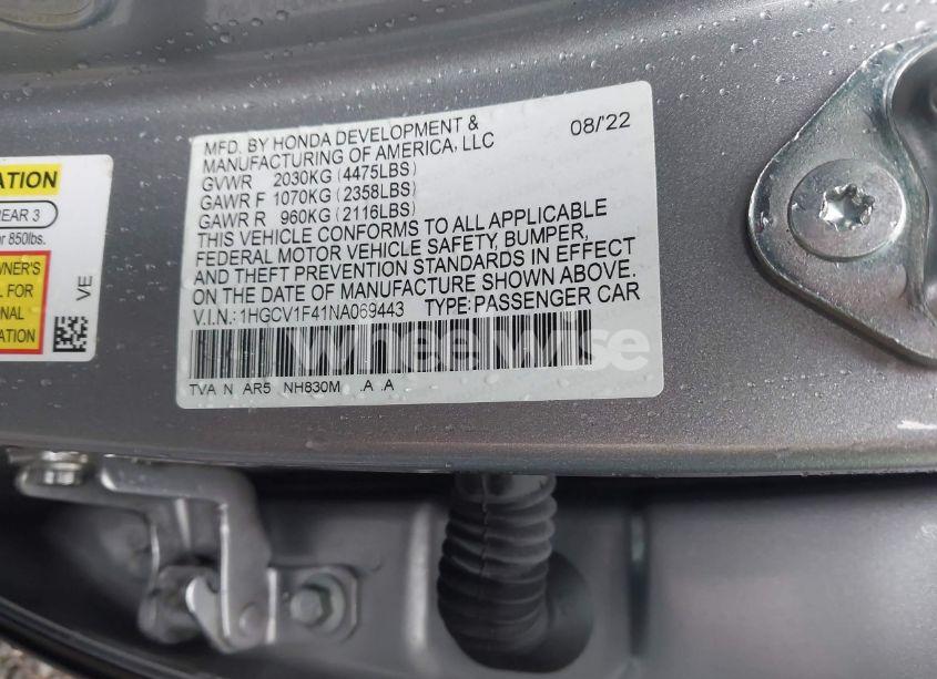 Photo 9 of 2022 Honda Accord SPORT SPECIAL EDITION (VIN 1HGCV1F41NA069443)