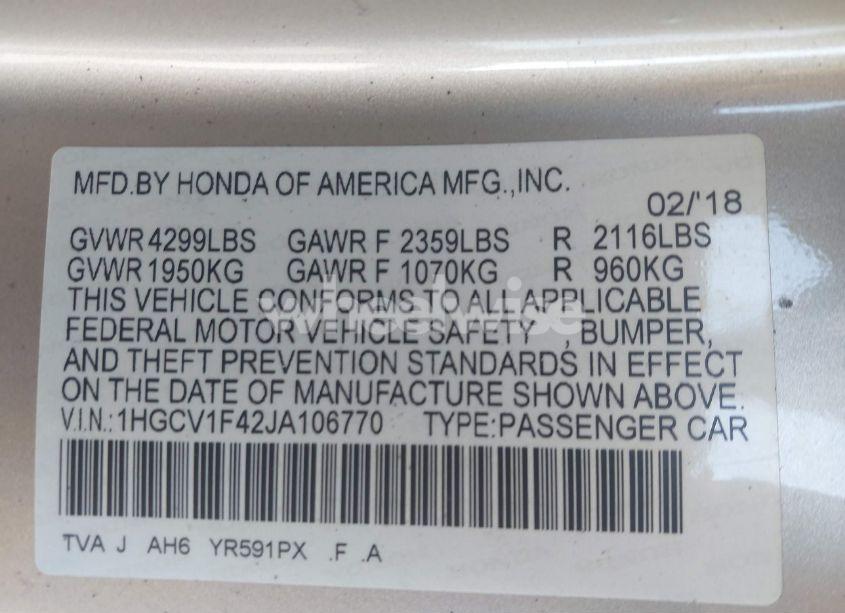 Photo 9 of 2018 Honda Accord EX (VIN 1HGCV1F42JA106770)