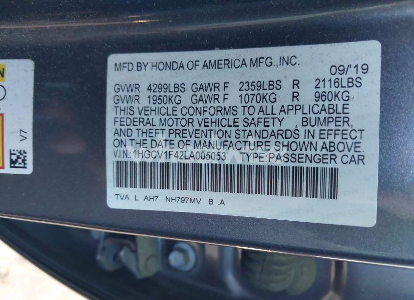 Photo 9 of 2020 Honda Accord EX (VIN 1HGCV1F42LA005053)