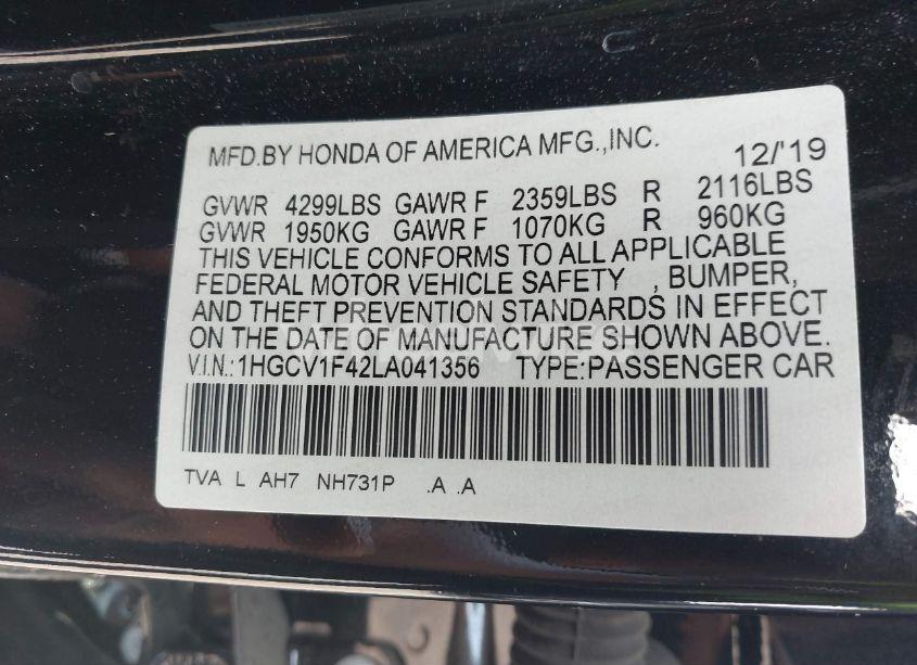 Photo 9 of 2020 Honda Accord EX (VIN 1HGCV1F42LA041356)