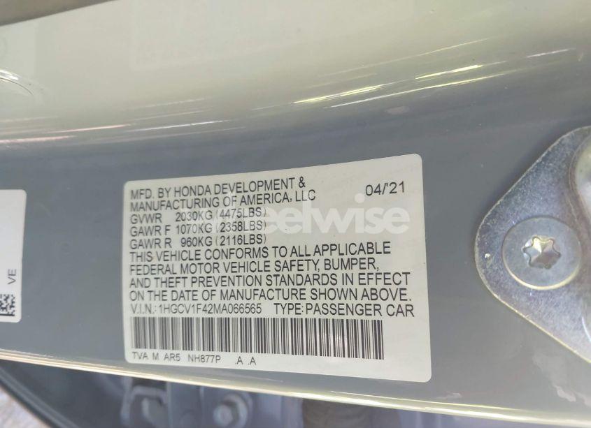 Photo 9 of 2021 Honda Accord SPORT SPECIAL EDITION (VIN 1HGCV1F42MA066565)