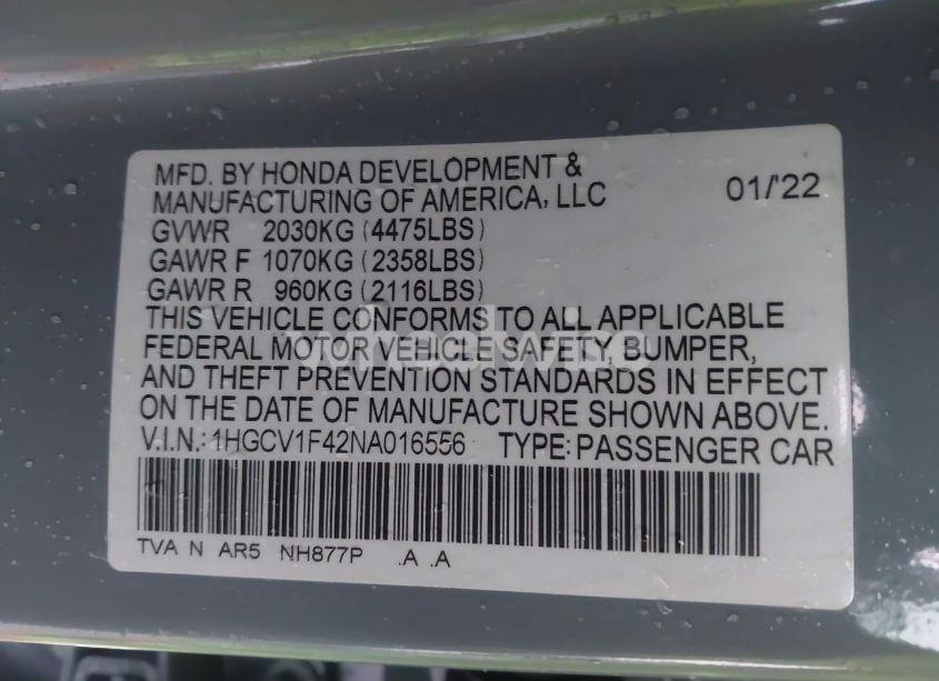 Photo 9 of 2022 Honda Accord SPORT SPECIAL EDITION (VIN 1HGCV1F42NA016556)