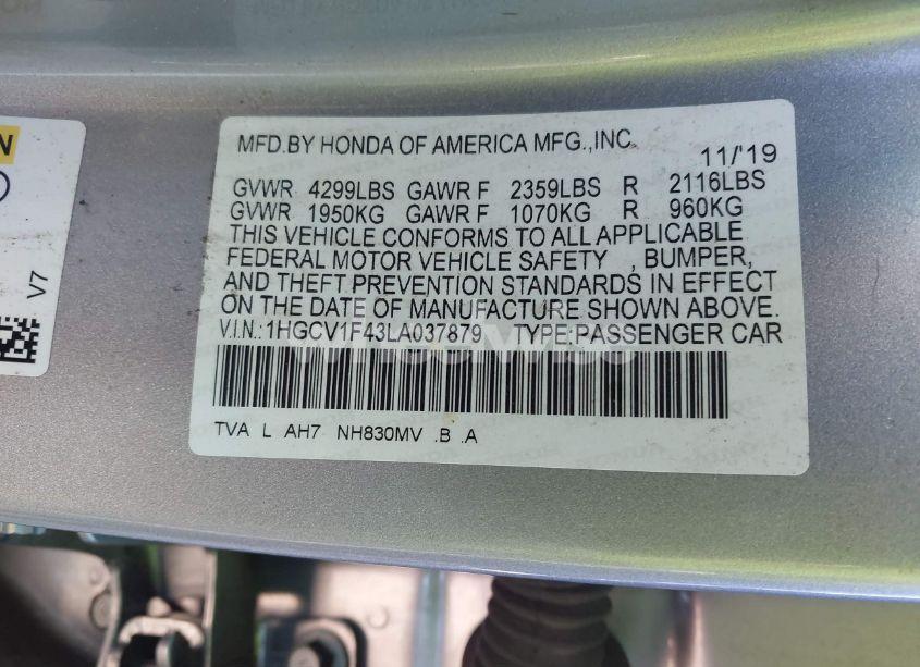 Photo 9 of 2020 Honda Accord EX (VIN 1HGCV1F43LA037879)