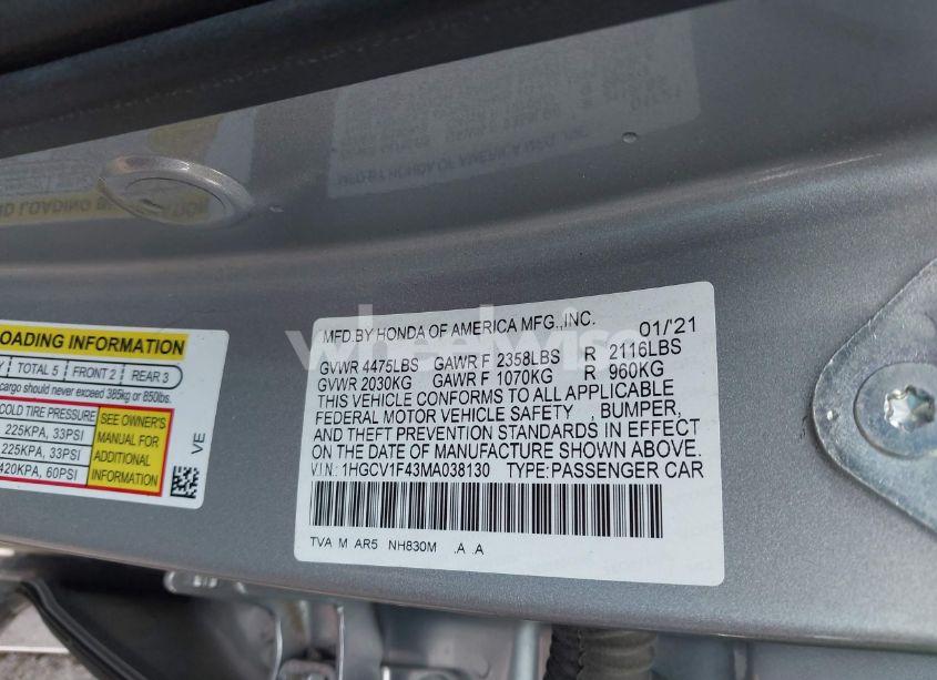 Photo 9 of 2021 Honda Accord SPORT SPECIAL EDITION (VIN 1HGCV1F43MA038130)