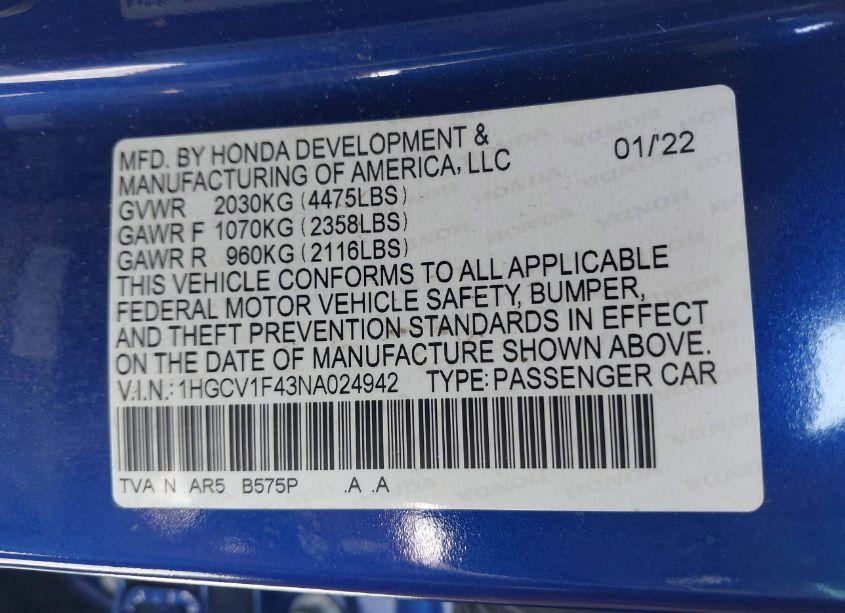 Photo 9 of 2022 Honda Accord SPORT SPECIAL EDITION (VIN 1HGCV1F43NA024942)