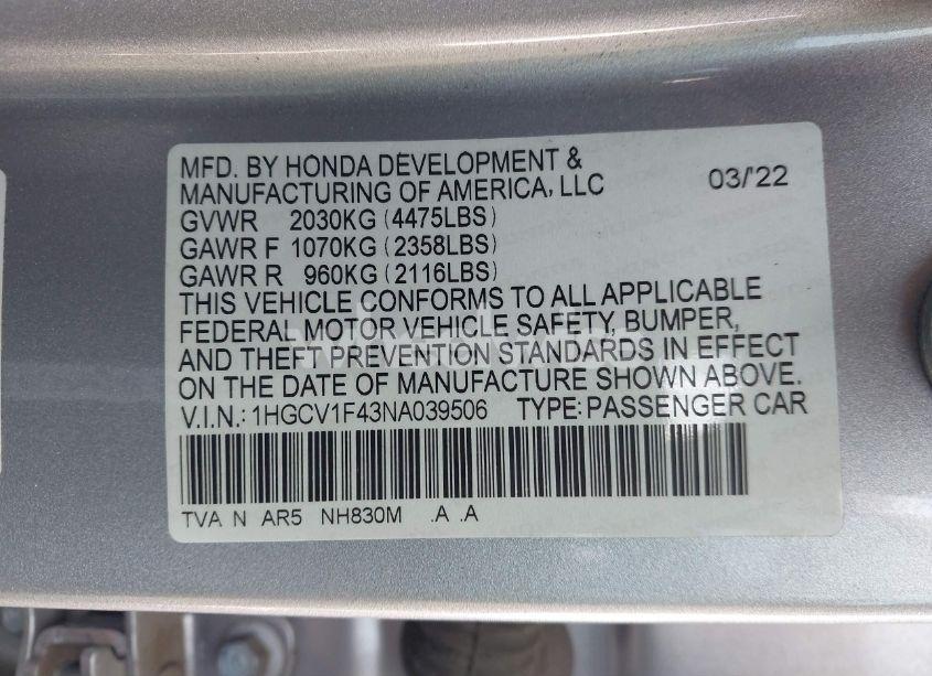 Photo 9 of 2022 Honda Accord SPORT SPECIAL EDITION (VIN 1HGCV1F43NA039506)