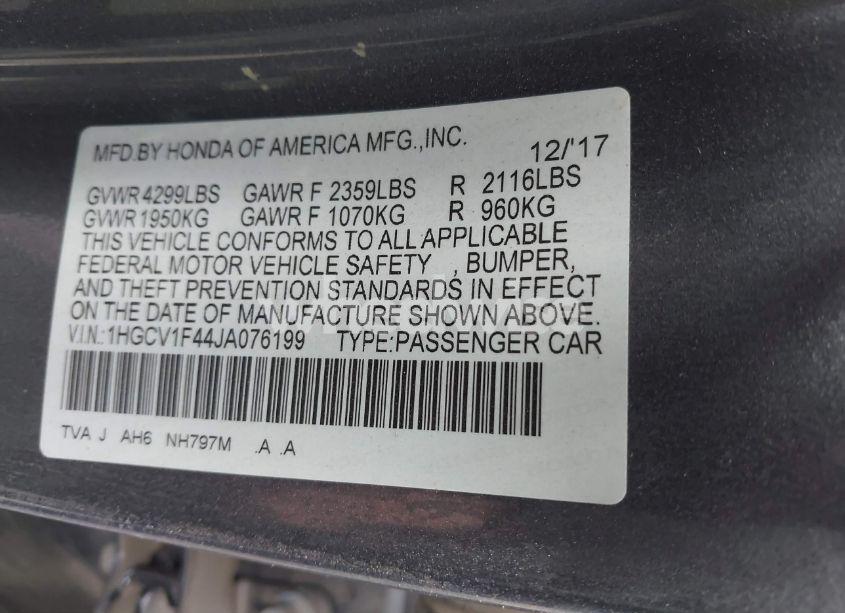 Photo 9 of 2018 Honda Accord EX (VIN 1HGCV1F44JA076199)