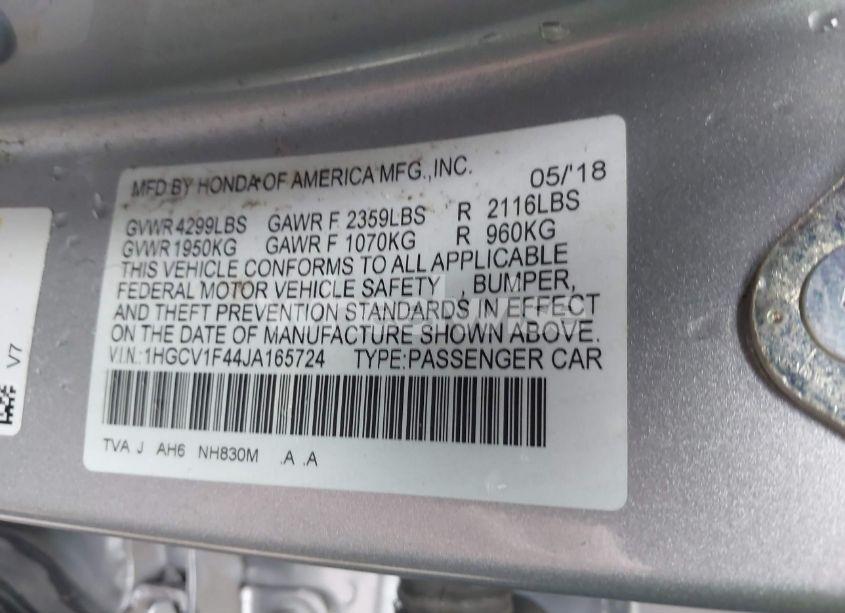 Photo 9 of 2018 Honda Accord EX (VIN 1HGCV1F44JA165724)