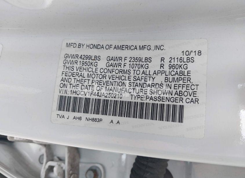 Photo 9 of 2018 Honda Accord EX (VIN 1HGCV1F44JA250210)