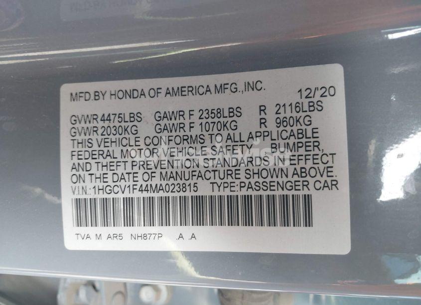 Photo 9 of 2021 Honda Accord SPORT SPECIAL EDITION (VIN 1HGCV1F44MA023815)