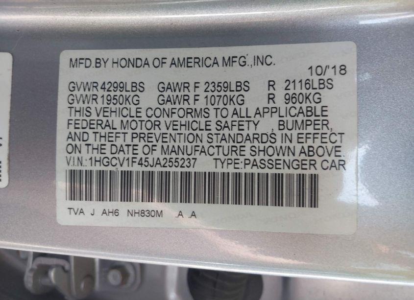 Photo 9 of 2018 Honda Accord EX (VIN 1HGCV1F45JA255237)