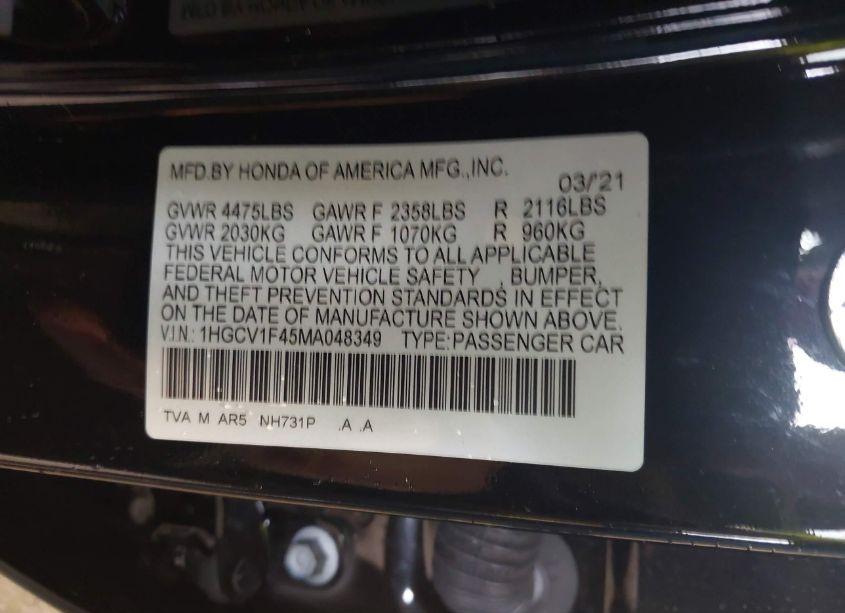 Photo 9 of 2021 Honda Accord SPORT SPECIAL EDITION (VIN 1HGCV1F45MA048349)