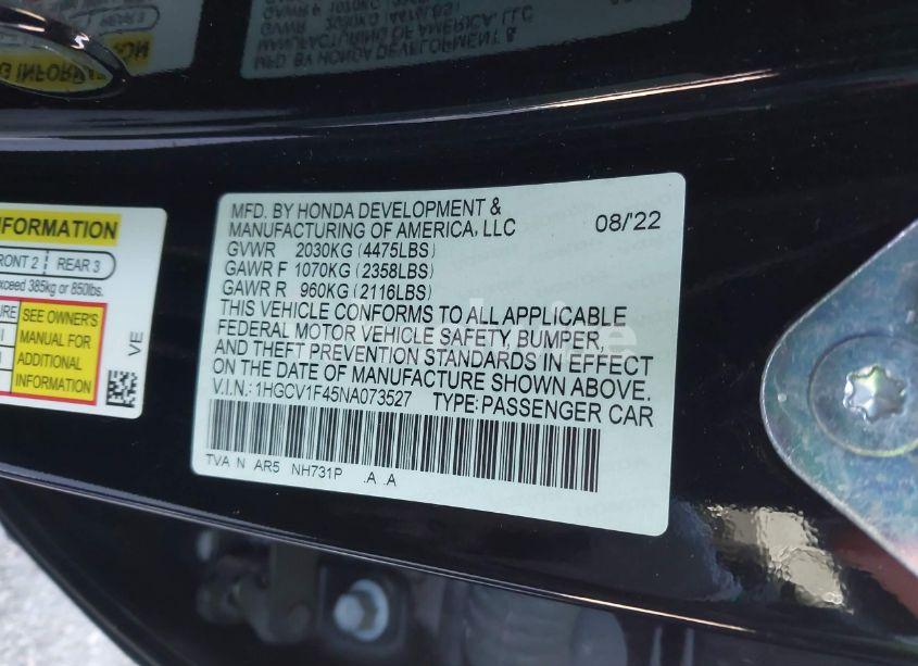 Photo 9 of 2022 Honda Accord SPORT SPECIAL EDITION (VIN 1HGCV1F45NA073527)