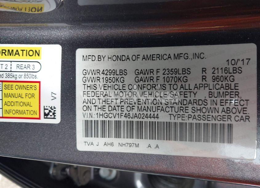 Photo 9 of 2018 Honda Accord EX (VIN 1HGCV1F46JA024444)