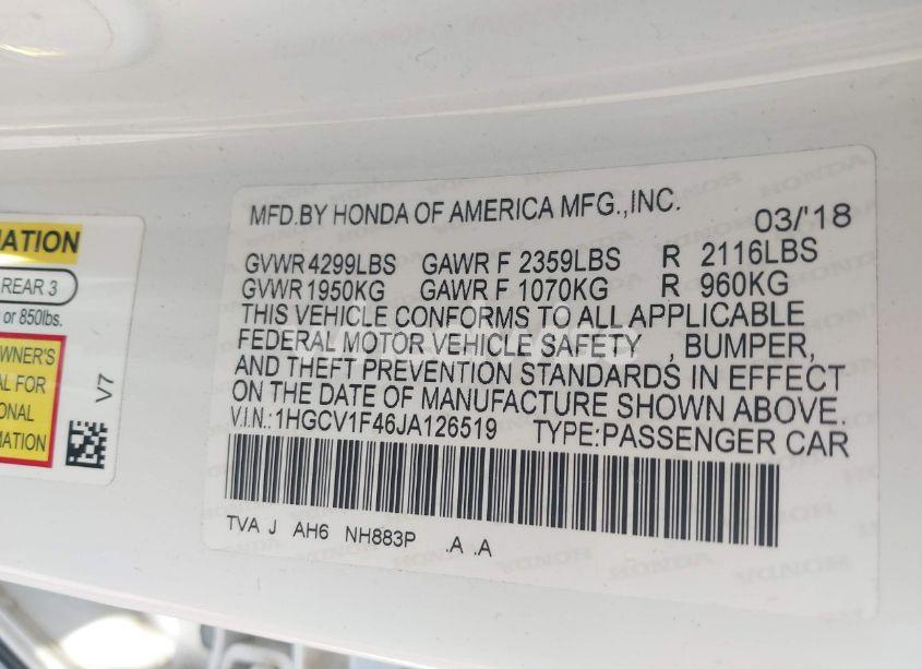 Photo 9 of 2018 Honda Accord EX (VIN 1HGCV1F46JA126519)