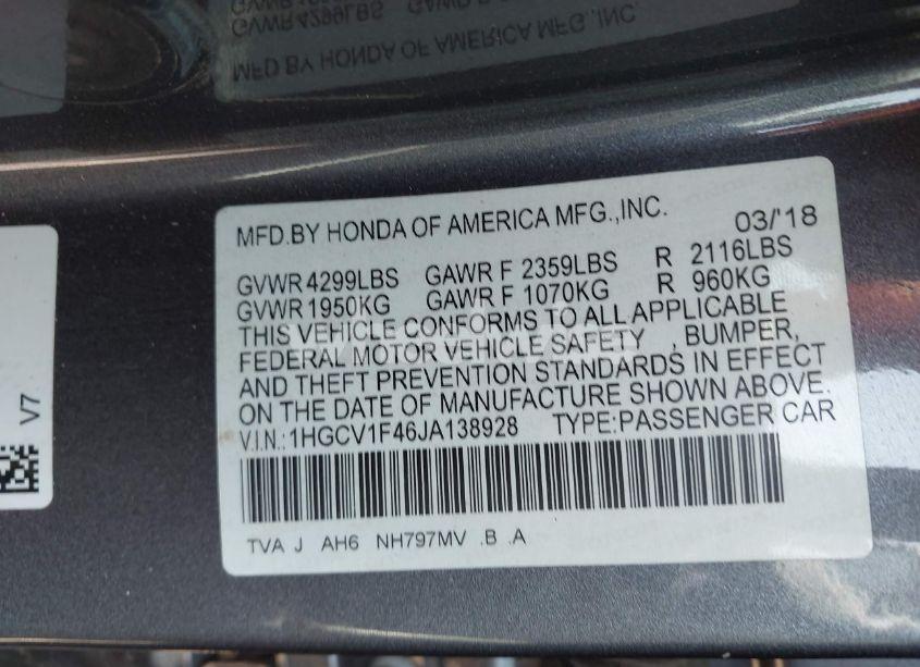 Photo 9 of 2018 Honda Accord EX (VIN 1HGCV1F46JA138928)