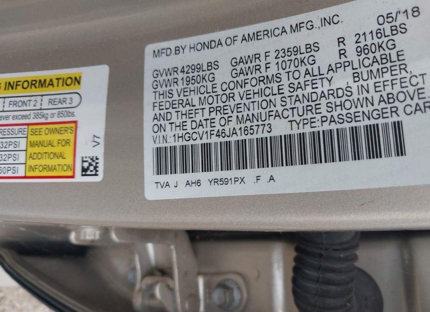 Photo 9 of 2018 Honda Accord EX (VIN 1HGCV1F46JA165773)