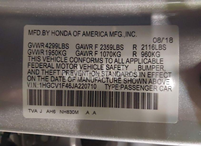 Photo 9 of 2018 Honda Accord EX (VIN 1HGCV1F46JA220710)