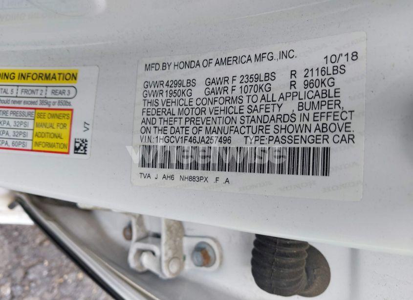 Photo 9 of 2018 Honda Accord EX (VIN 1HGCV1F46JA257496)