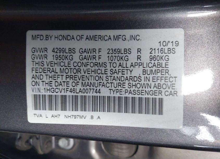 Photo 9 of 2020 Honda Accord EX (VIN 1HGCV1F46LA007744)