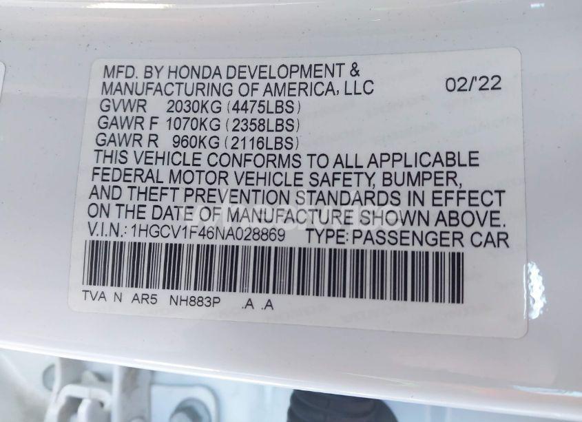 Photo 9 of 2022 Honda Accord SPORT SPECIAL EDITION (VIN 1HGCV1F46NA028869)