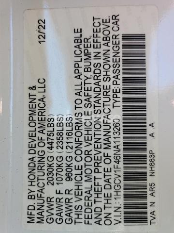 Photo 11 of 2022 HONDA ACCORD SPORT SE (VIN 1HGCV1F46NA113260)