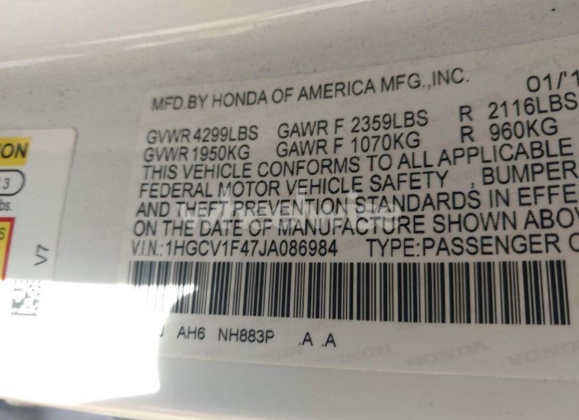 Photo 9 of 2018 Honda Accord EX (VIN 1HGCV1F47JA086984)