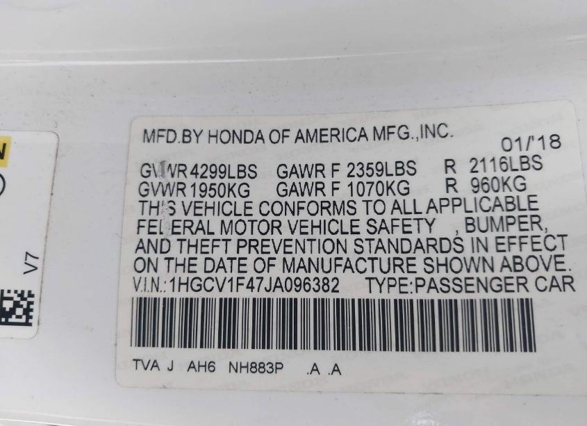Photo 9 of 2018 Honda Accord EX (VIN 1HGCV1F47JA096382)