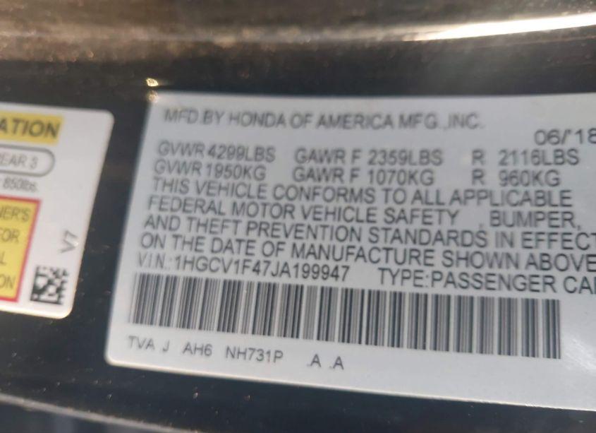 Photo 9 of 2018 Honda Accord EX (VIN 1HGCV1F47JA199947)