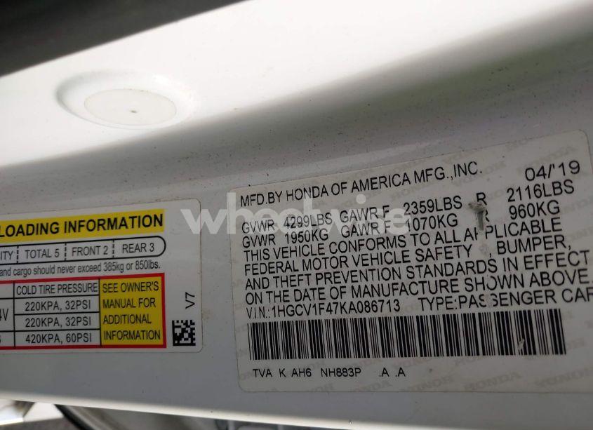 Photo 9 of 2019 Honda Accord EX (VIN 1HGCV1F47KA086713)