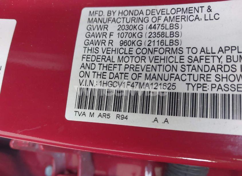 Photo 9 of 2021 Honda Accord SPORT SPECIAL EDITION (VIN 1HGCV1F47MA121625)