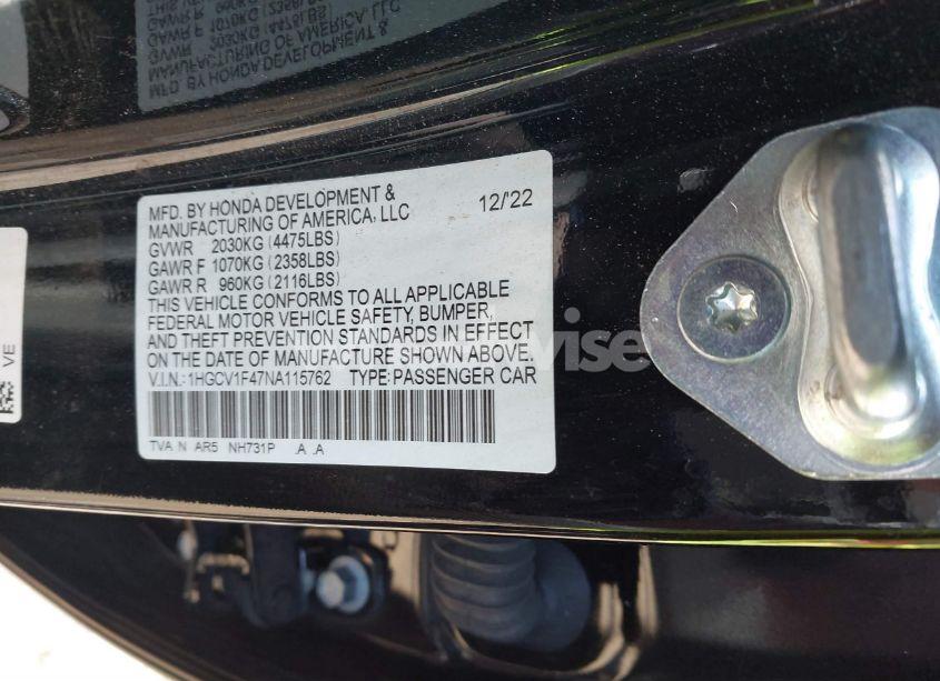 Photo 9 of 2022 Honda Accord SPORT SPECIAL EDITION (VIN 1HGCV1F47NA115762)
