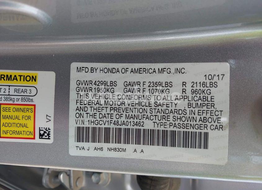 Photo 9 of 2018 Honda Accord EX (VIN 1HGCV1F48JA013462)