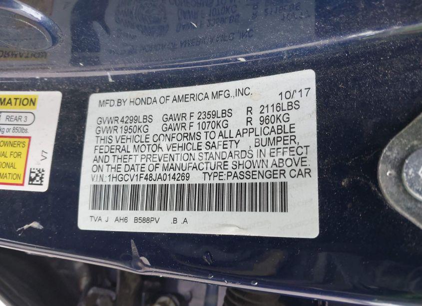 Photo 9 of 2018 Honda Accord EX (VIN 1HGCV1F48JA014269)