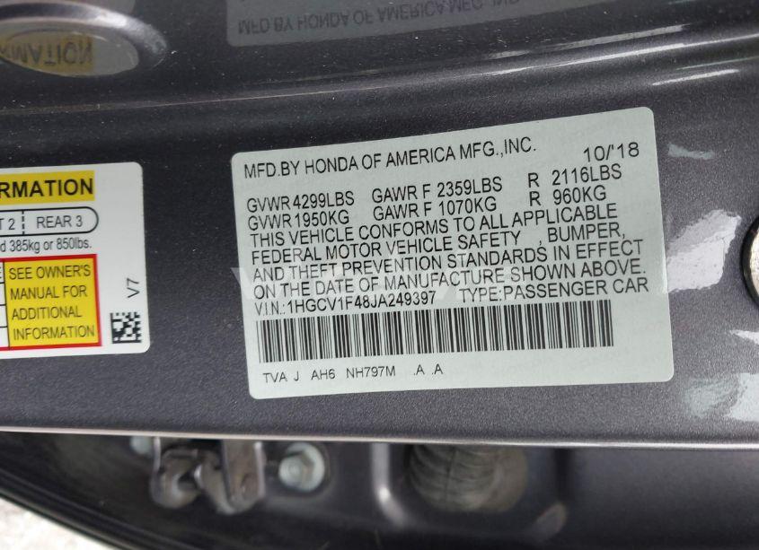 Photo 9 of 2018 Honda Accord EX (VIN 1HGCV1F48JA249397)