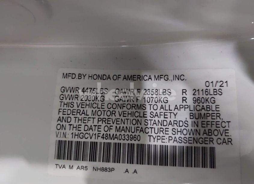 Photo 9 of 2021 Honda Accord SPORT SPECIAL EDITION (VIN 1HGCV1F48MA033960)