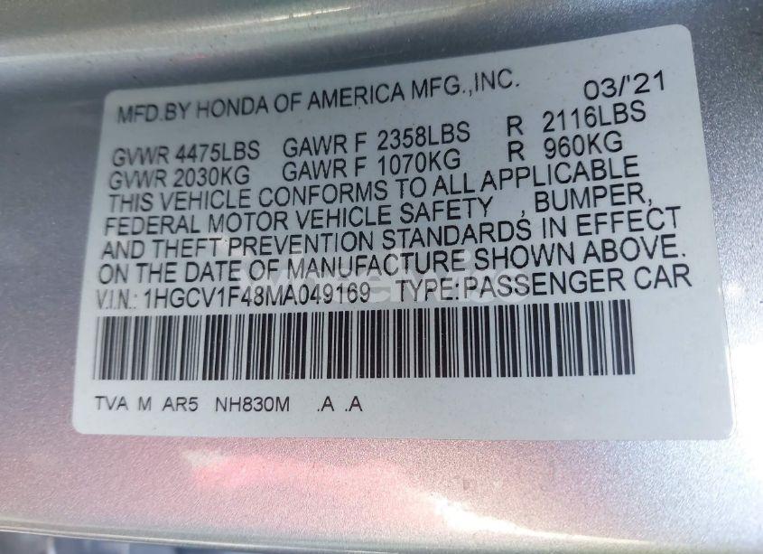 Photo 9 of 2021 Honda Accord SPORT SPECIAL EDITION (VIN 1HGCV1F48MA049169)