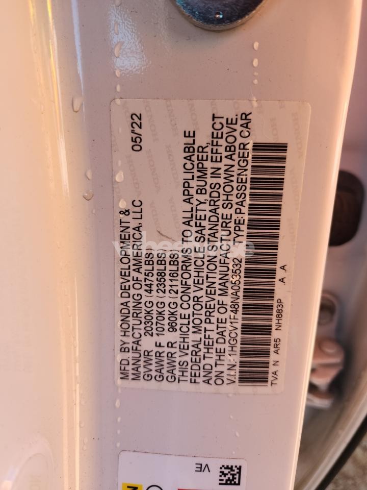 Photo 12 of 2022 HONDA ACCORD SPORT SE (VIN 1HGCV1F48NA053532)