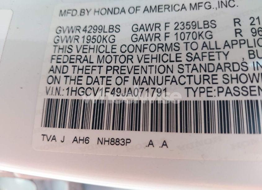 Photo 9 of 2018 Honda Accord EX (VIN 1HGCV1F49JA071791)