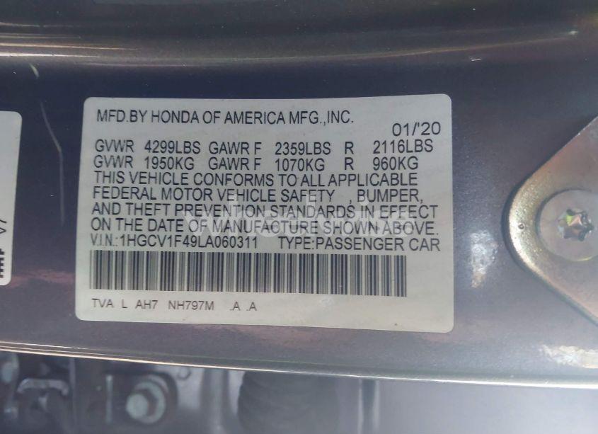 Photo 9 of 2020 Honda Accord EX (VIN 1HGCV1F49LA060311)