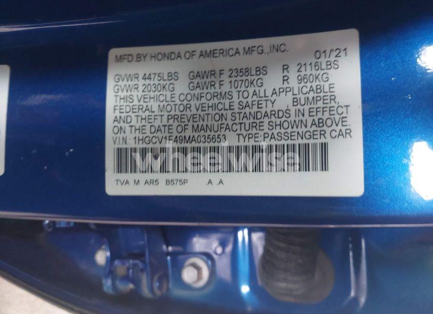 Photo 9 of 2021 Honda Accord SPORT SPECIAL EDITION (VIN 1HGCV1F49MA035653)